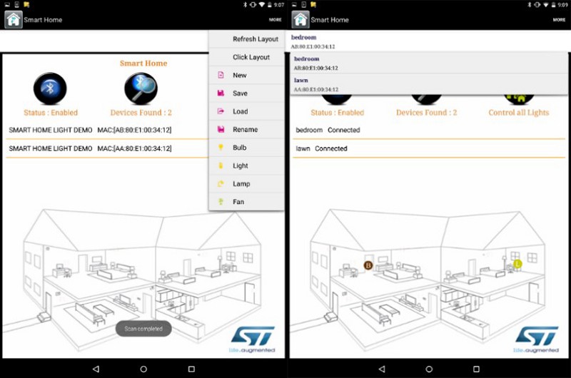 示範如何使用應用程式操控多種燈具