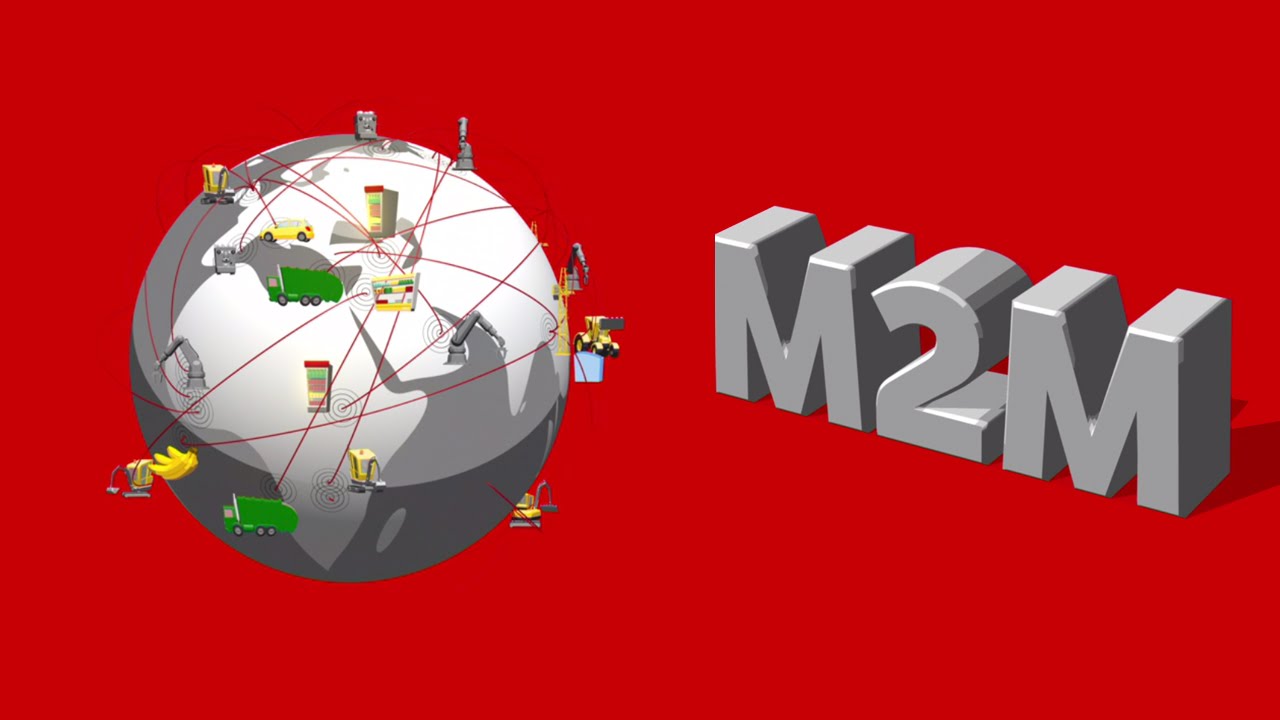 M2M是兩部機器之間利用通訊設備來傳遞訊息，並配合自動化系統來提升系統效率。（Machine to Machine）概念(Source: Vodafone Global Enterprise)