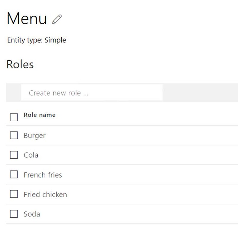 代表餐點名稱的Entity: Menu