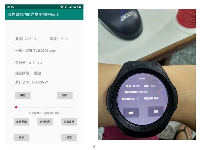 圖(左)手機APP介面，(右)智慧型手錶APP介面