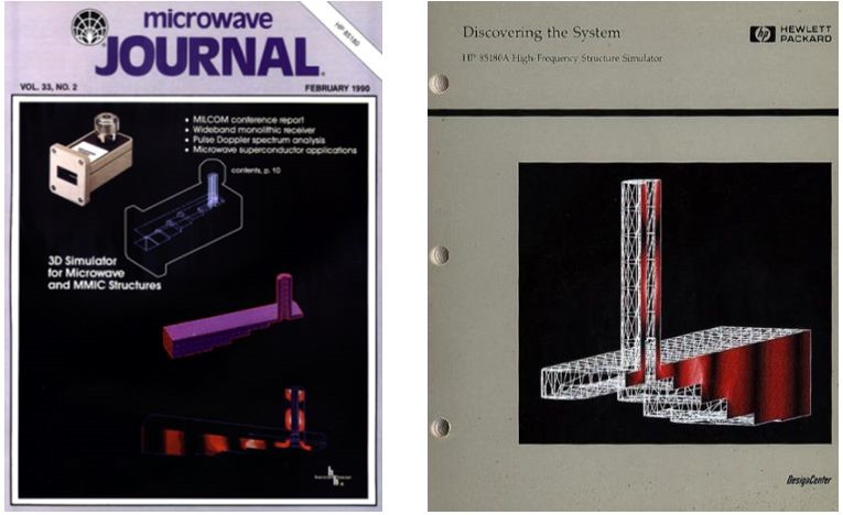 1990年，HFSS發布第一個版本，3D高頻結構全波模擬的時代開始了。這是在微波雜誌的廣告和惠普公司製作的HFSS產品說明，當年，在惠普高性能工作站上，即使運用對稱邊界條件，運算這樣一個同軸 ／ 波導轉換器也要用16個小時