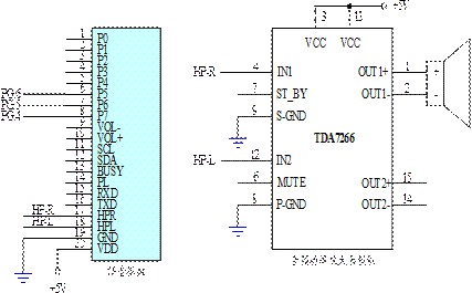 語音模組與音頻放大器模組控制電路圖