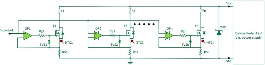 基於線性MOSFET的電子負載的簡化原理圖