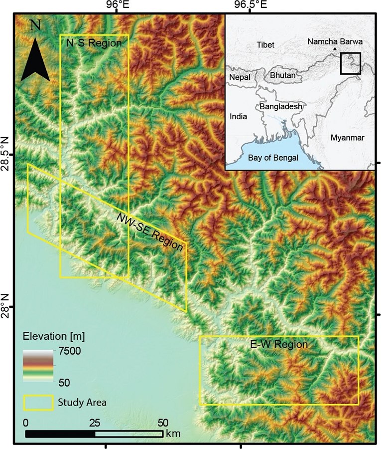 ：喜馬拉雅山最東端的研究區域（source：Nature Journal）