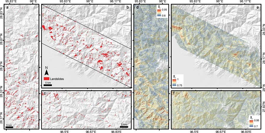 ：土石流地圖和敏感度模型（source：Nature Journal）