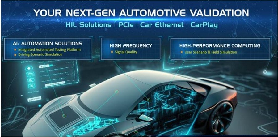 下一代電動車驗證重點，包括HIL解決方案、PCIe、Car Ethernet、CarPlay等項目。