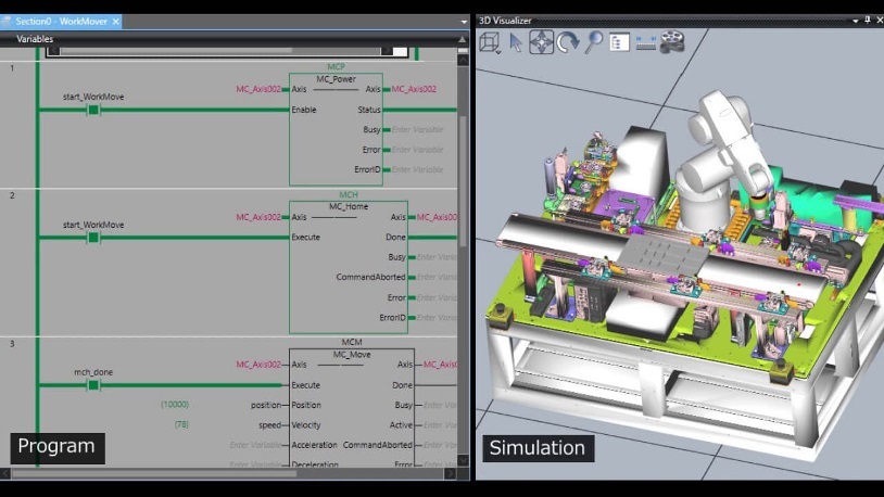 Sysmac Studio隨附客製化的3D動作模擬工具，讓工程師能檢查及改良生產製程，而不貿然實作。（source：Omron）