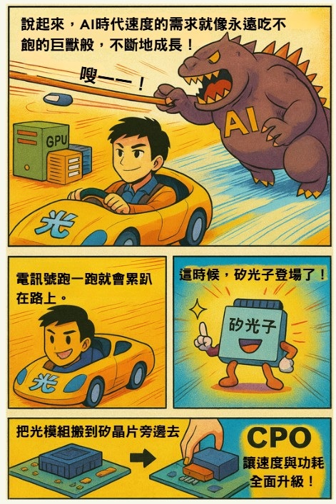 CPO可讓電訊號的速度與功耗表現全面升級。