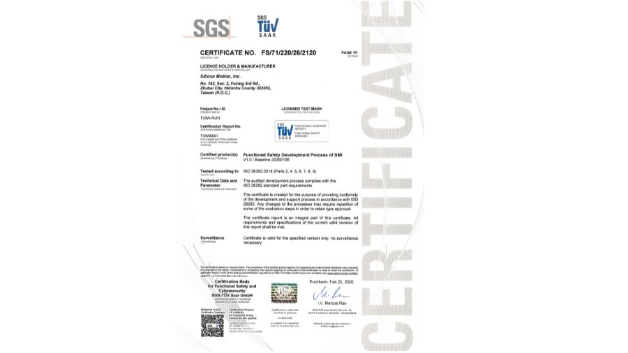 慧榮科技通過 ISO 26262 車用功能安全認證