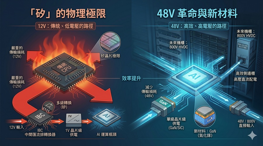 48V供電與新材料示意圖。