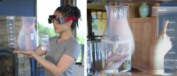 Through integrating many types of Human-Computer Interaction technologies, wearable devices can create many types of different applications, such as 3D projection, gesture interface, voice input, and cloud, and they can enable users to directly create virtual 3-D objects.