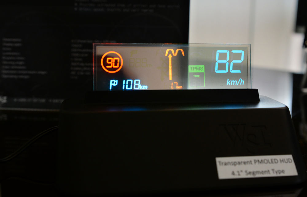 The HUD devices which utilize PMOLED technology are very compact and do not have the complex internal architecture of projection and reflection HUDs.
