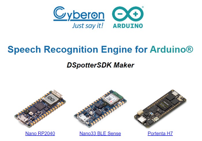 語音識別引擎目前支援三種Arduino官方板卡（圖片來源：Cyberon官網）