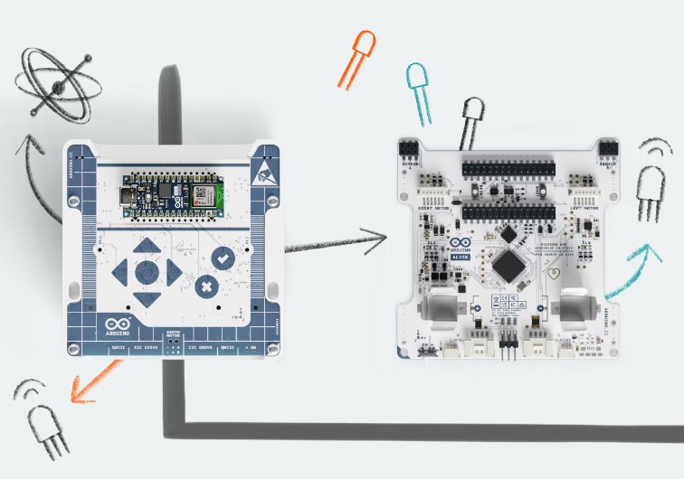 Arduino Alvik本體內的週邊電路板（圖片來源：Arduino官網）