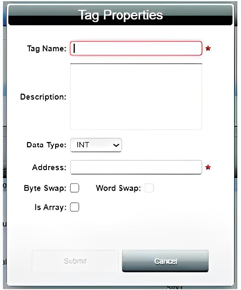 使用PLC標籤屬性對Weidmuller閘道器進行編程的對話方塊。標籤名稱會分配給儲存在 PLC記憶體中的任何類型變數。（source：Weidmuller）