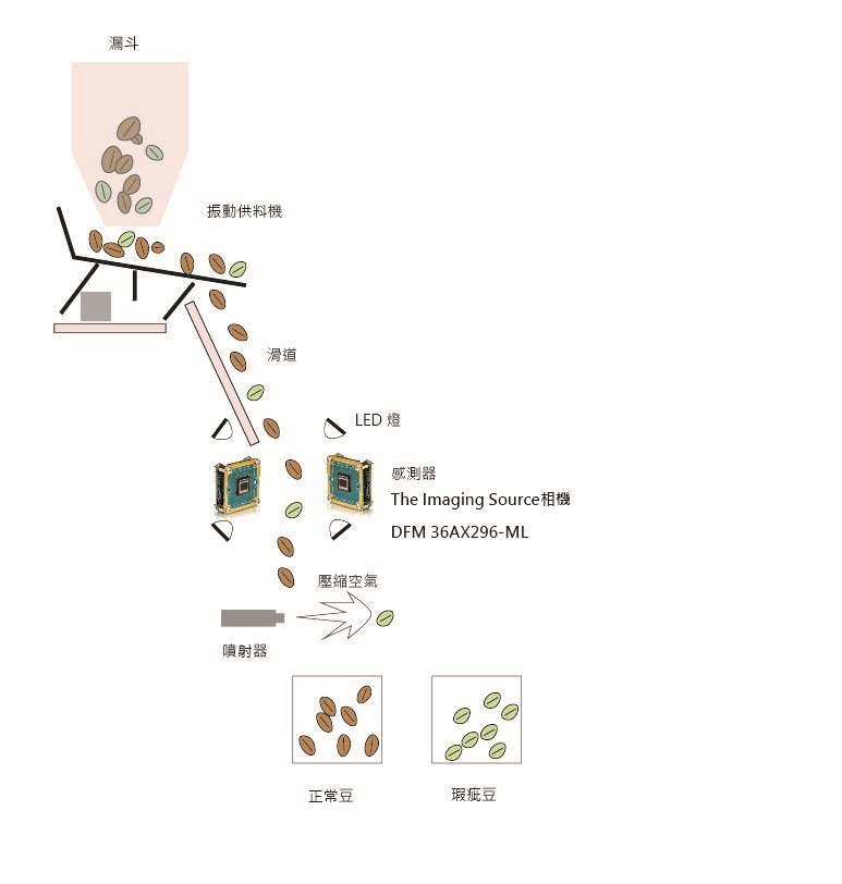 The Imaging Source DFM 36AX296-ML搭載Sony感測器；全局及捲簾快門，使得咖啡業者得以高效控管咖啡豆品質。（source：The Imaging Source）
