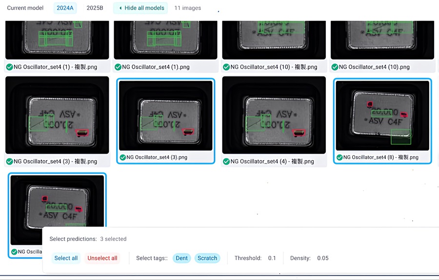 生成式AI可以生成大量逼真的瑕疵圖像，用於訓練機器視覺模型。圖為思倢科技的AI檢測辨識系統。（source：思倢）
