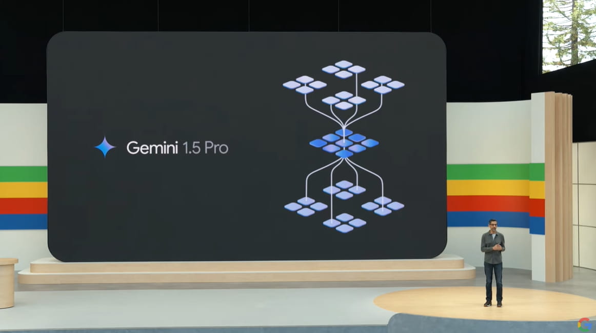 Google CEO Sundar Pichai unveiled the more powerful AI model Gemini 1.5 Pro at the I/O developer conference.（Source：Google）