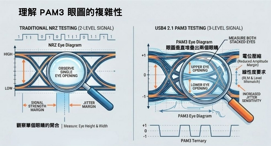 NRZ眼圖與PAM3眼圖的差異性比較。