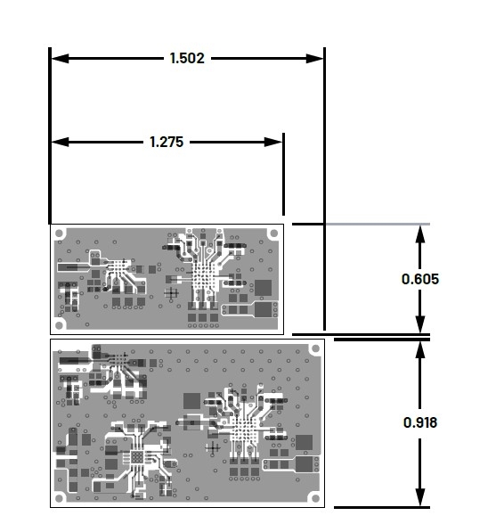 使用SIMO PMIC作為電源解決方案的佈局示例。（上）單極性電源；（下）雙極性電源。